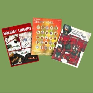 Lot of 3 Vintage Holiday Cross-Stitch Pattern Books Christmas Plaid Teddy Noel